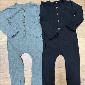Set of Two Button-Up Baby Rompers - Gray and Black